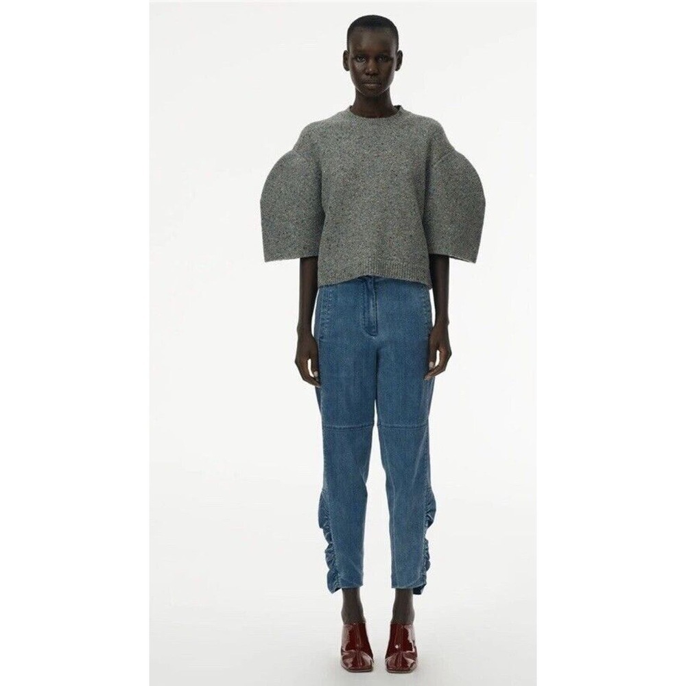 Tibi Jeans Size 6 Vintage Stone Slouchy Rouched Blue Cropped Denim Pants Women’s